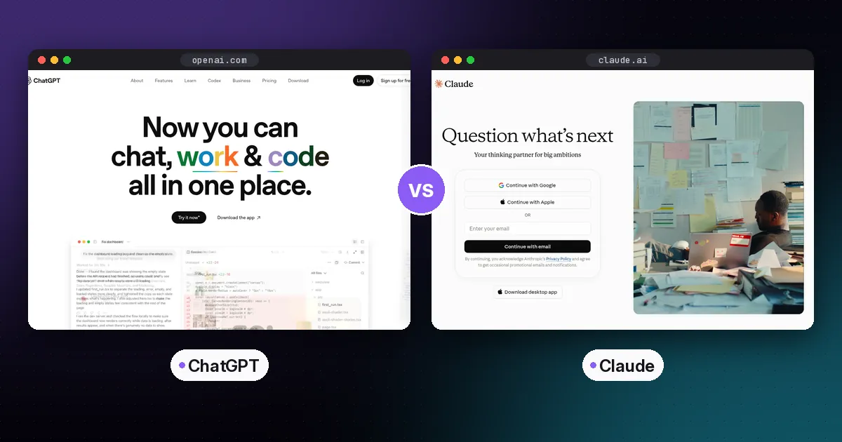Side by side screenshots of the ChatGPT and Claude websites